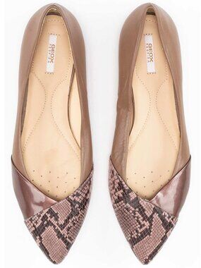 Geox Pespira Womens Pointy Toe Flats Shoes Snake Leather Rose Taupe 37